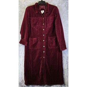 VTG Newport News Burgundy Velvet Button Up Military Coat Dress Womens 14 Pockets